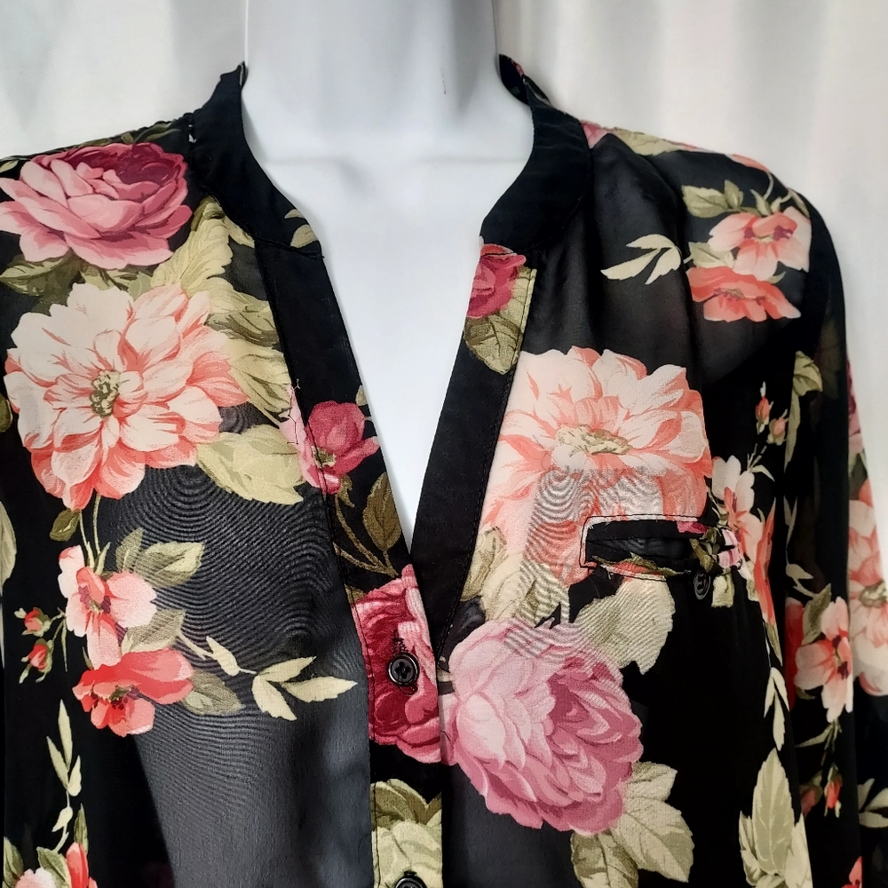 KUT Sheer Black Floral  Button Up Blouse. Size S - Picture 2 of 10